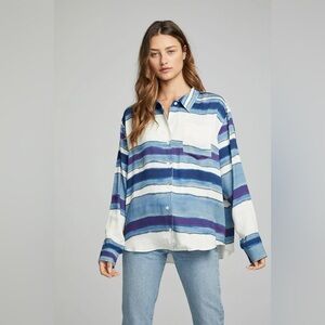 Chaser Pacific Stripe Saville Button Down Rayon Blouse Oversized Small